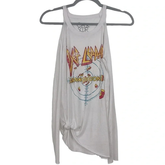 Chaser Women’s Small White Def Leppard Cold Shoulder Long Sleeve Top - Picture 1 of 7